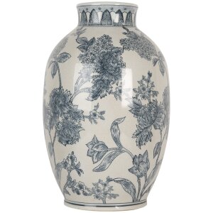 Clayre & Eef 6CE2075 Wazon biało-niebieski ceramiczny Ø22x36 cm styl bohemy