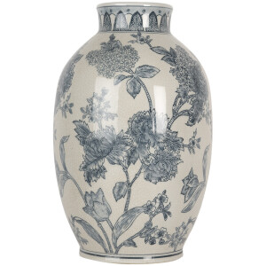 Clayre & Eef 6CE2075 Wazon biało-niebieski ceramiczny Ø22x36 cm styl bohemy