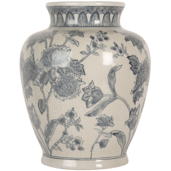 Clayre & Eef 6CE2076 Wazon biało-niebieski Ø 23x29 cm ceramiczny z kwiatowym wzorem