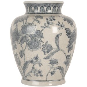 Clayre & Eef 6CE2076 Wazon biało-niebieski Ø 23x29 cm ceramiczny z kwiatowym wzorem