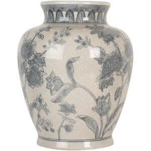 Clayre & Eef 6CE2076 Wazon biało-niebieski Ø 23x29 cm ceramiczny z kwiatowym wzorem