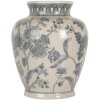 Clayre & Eef 6CE2076 Wazon biało-niebieski Ø 23x29 cm ceramiczny z kwiatowym wzorem