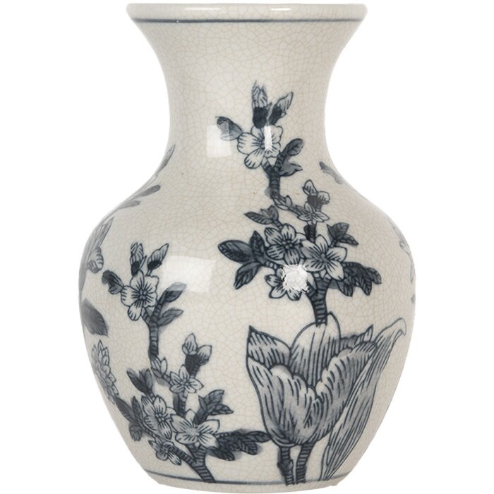 Clayre & Eef 6CE2077 Wazon biało-niebieski Ø 10x16 cm Ceramika w stylu boho