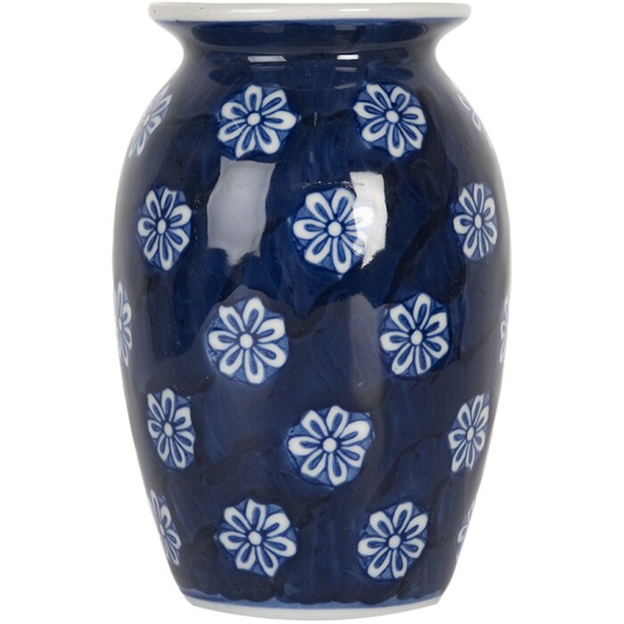 Clayre & Eef 6CE2085 Wazon niebiesko-biały Ø 10x15 cm