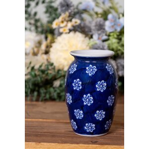 Clayre & Eef 6CE2085 Wazon niebiesko-biały Ø 10x15 cm