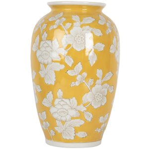 Clayre & Eef 6CE2088 Wazon żółto-biały Ø 17x27 cm Ceramika w stylu retro vintage