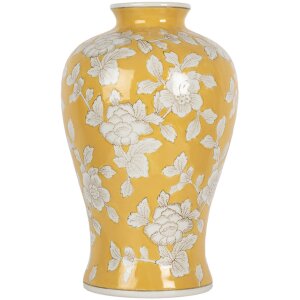 Clayre & Eef 6CE2089 Wazon Retro Ceramiczny Wazon Żółty Biały Ø19xH32 cm