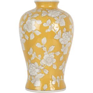 Clayre & Eef 6CE2089 Wazon Retro Ceramiczny Wazon Żółty Biały Ø19xH32 cm