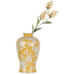 Clayre & Eef 6CE2089 Wazon Retro Ceramiczny Wazon Żółty Biały Ø19xH32 cm