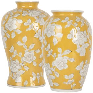 Clayre & Eef 6CE2089 Wazon Retro Ceramiczny Wazon Żółty Biały Ø19xH32 cm