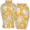 Clayre & Eef 6CE2089 Wazon Retro Ceramiczny Wazon Żółty Biały Ø19xH32 cm