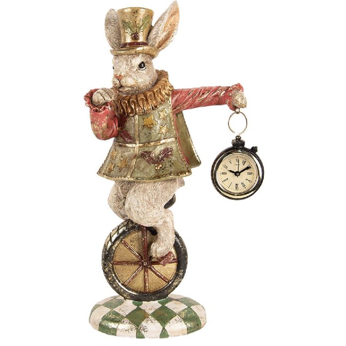 Clayre & Eef figurka dekoracyjna królik vintage polyresin złoty zielony 18x10x33 cm