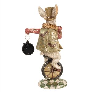 Clayre & Eef figurka dekoracyjna królik vintage polyresin złoty zielony 18x10x33 cm