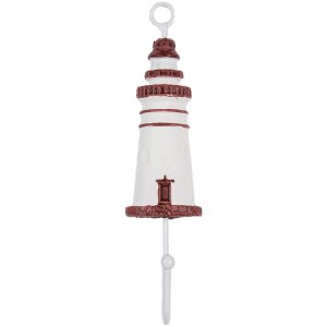 Clayre & Eef 66070R Hak ścienny latarnia morska drewno metal biały czerwony 4x4x18 cm