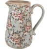 Clayre & Eef dzbanek dekoracyjny ceramiczny szary różowe kwiaty 21x15x23 cm styl country