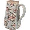 Clayre & Eef dzbanek dekoracyjny ceramiczny szary różowe kwiaty 21x15x23 cm styl country