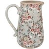 Clayre & Eef dzbanek dekoracyjny ceramiczny szary różowe kwiaty 21x15x23 cm styl country