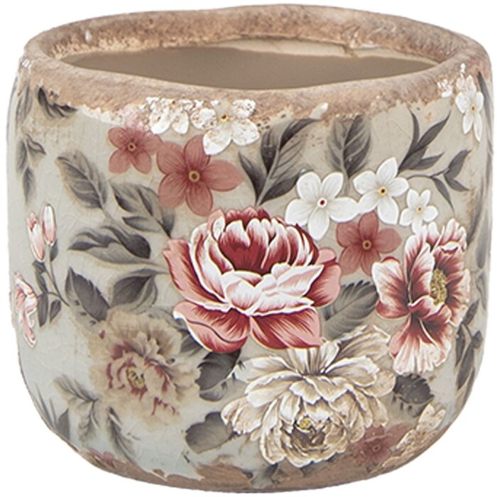 Clayre & Eef Doniczka Ø 8x7 cm Szaro-różowa Ceramika w stylu wiejskim