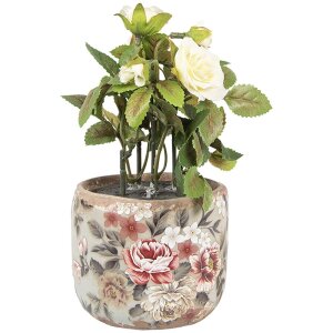 Clayre & Eef Doniczka Ø 8x7 cm Szaro-różowa Ceramika w stylu wiejskim