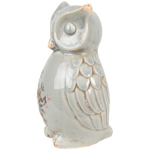 Clayre & Eef Sowa dekoracyjna ceramiczna szaro-różowa 13x12x22 cm styl wiejski vintage