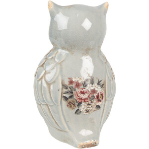 Clayre & Eef Sowa dekoracyjna ceramiczna szaro-różowa 13x12x22 cm styl wiejski vintage