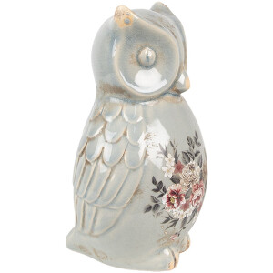 Clayre & Eef Sowa dekoracyjna ceramiczna szaro-różowa 13x12x22 cm styl wiejski vintage