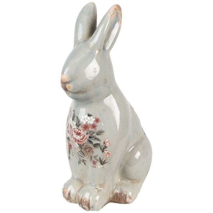 Clayre & Eef Królik dekoracyjny ceramiczny szaro-różowy 16x12x27 cm styl wiejski