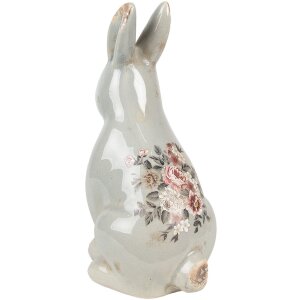 Clayre & Eef Królik dekoracyjny ceramiczny szaro-różowy 16x12x27 cm styl wiejski