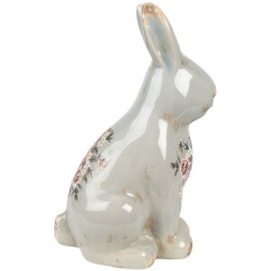 Clayre & Eef Królik dekoracyjny ceramiczny szaro-różowy 16x12x27 cm styl wiejski