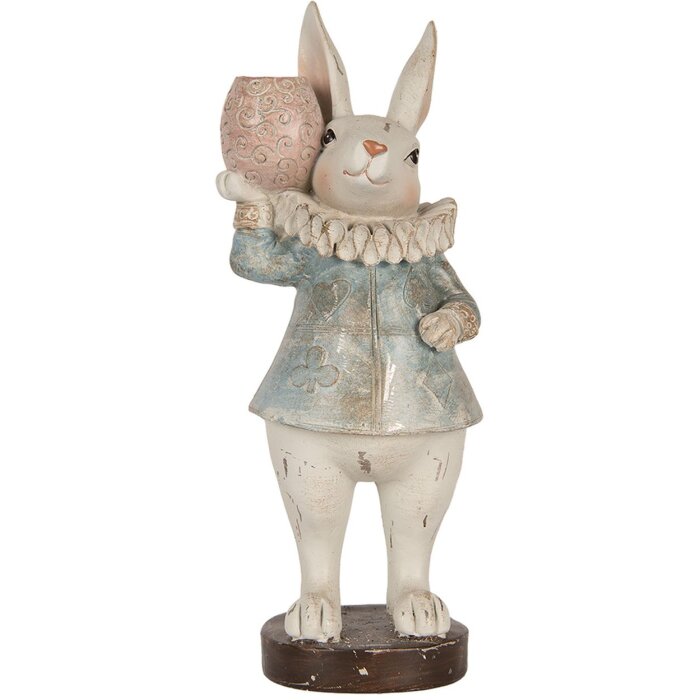 Clayre & Eef Królik dekoracyjny w stylu wiejskim beżowo-niebieski 11x10x28 cm polyresin