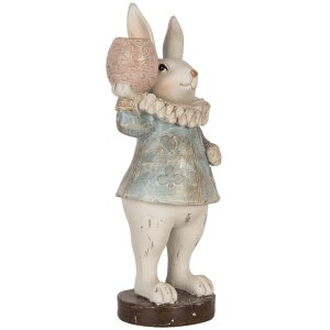 Clayre & Eef Królik dekoracyjny w stylu wiejskim beżowo-niebieski 11x10x28 cm polyresin