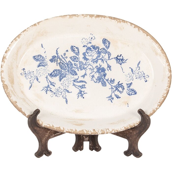 Clayre & Eef 6CE2020 Talerz dekoracyjny beżowo-niebieski 25x18x3 cm