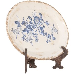 Clayre & Eef 6CE2020 Talerz dekoracyjny beżowo-niebieski 25x18x3 cm