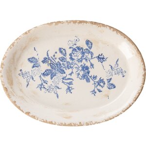Clayre & Eef 6CE2020 Talerz dekoracyjny beżowo-niebieski 25x18x3 cm