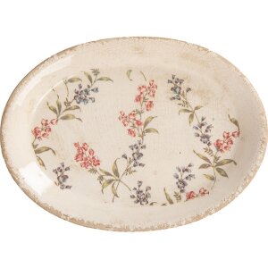 Clayre & Eef Talerz Dekoracyjny Ceramiczny Beżowy Różowy 25x18 cm Styl Vintage