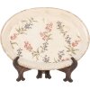 Clayre & Eef Talerz Dekoracyjny Ceramiczny Beżowy Różowy 25x18 cm Styl Vintage