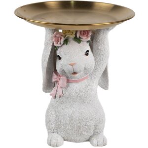 Clayre & Eef Dekoracja Królik z miską białe...