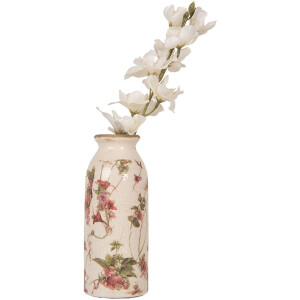 Clayre & Eef 6CE2027 Wazon Beżowy Różowy Kwiatowy Wzór Ø 8x20 cm Vintage Ceramika