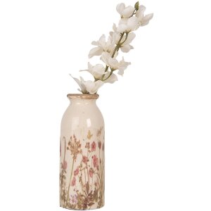 Clayre & Eef 6CE2029 Wazon ceramiczny Beżowy Różowy Zielony Ø8xH20cm Vintage Design