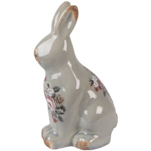Clayre & Eef Królik dekoracyjny ceramiczny szaro-różowy 13x10x21 cm styl wiejski vintage