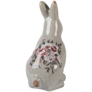 Clayre & Eef Królik dekoracyjny ceramiczny szaro-różowy 13x10x21 cm styl wiejski vintage