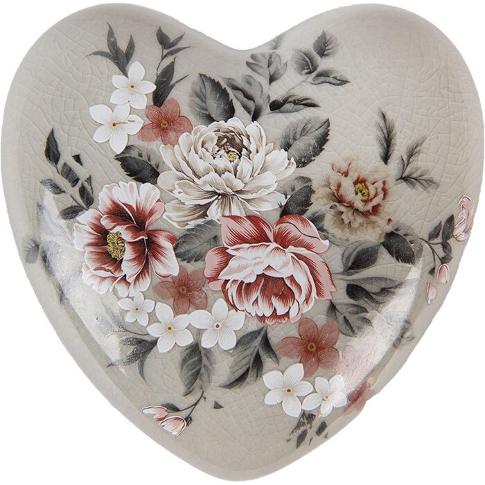 Clayre & Eef Dekoracyjne serce ceramiczne szaro-różowe 11x11x4 cm styl wiejski