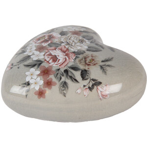 Clayre & Eef Dekoracyjne serce ceramiczne szaro-różowe 11x11x4 cm styl wiejski