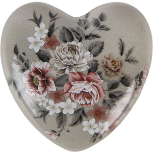 Clayre & Eef Dekoracyjne serce ceramiczne szaro-różowe 11x11x4 cm styl wiejski