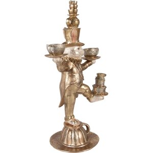 Clayre & Eef dekoracyjny królik złoty 35x22x58 cm polyresin z serwisem do herbaty