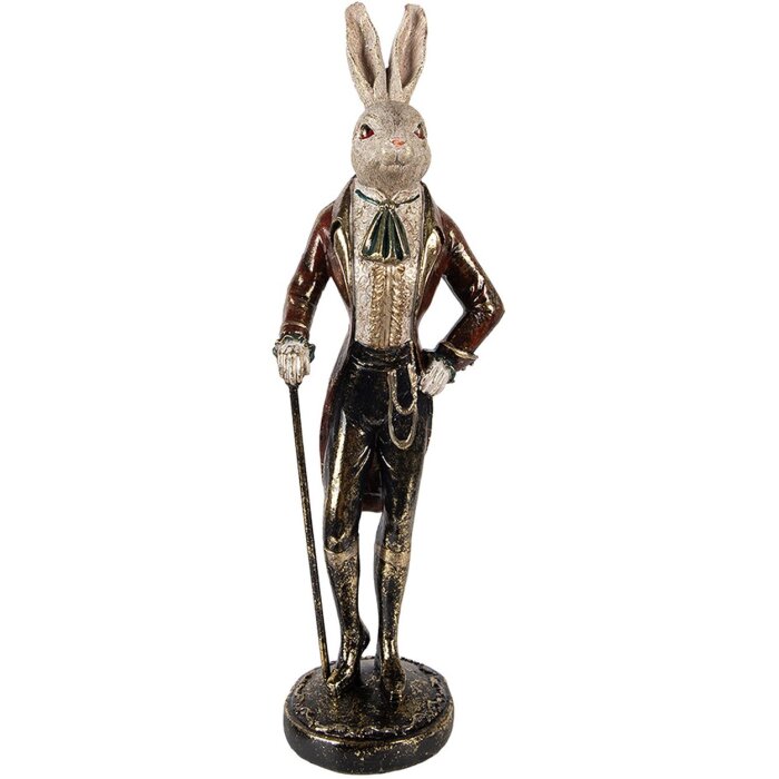 Clayre & Eef Królik dekoracyjny polyresin beżowo-czerwony 17x15x51 cm Figurka wielkanocna