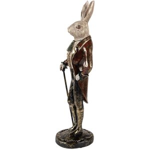 Clayre & Eef Królik dekoracyjny polyresin beżowo-czerwony 17x15x51 cm Figurka wielkanocna