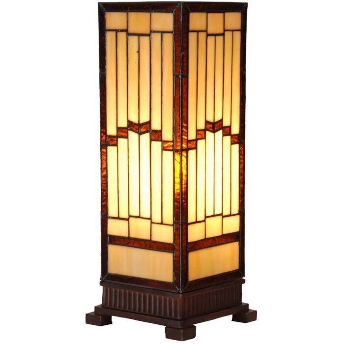 LumiLamp 5LL-6358 Lampa stołowa Tiffany Beżowy Brąz 17x17x44cm E27 Szkło Polyresin