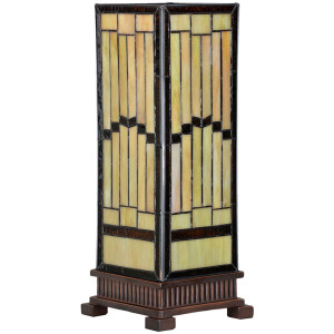 LumiLamp 5LL-6358 Lampa stołowa Tiffany Beżowy Brąz 17x17x44cm E27 Szkło Polyresin