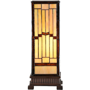 LumiLamp 5LL-6358 Lampa stołowa Tiffany Beżowy Brąz 17x17x44cm E27 Szkło Polyresin